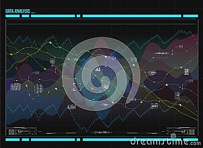 Data analysis visualization. Visual data complexity. Social network representation. Vector Illustration