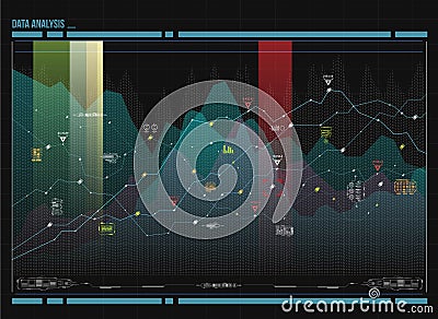 Data analysis visualization. Visual data complexity. Social network representation. Vector Illustration