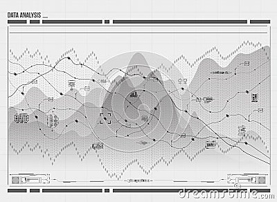 Data analysis visualization. Visual data complexity. Social network representation. Vector Illustration