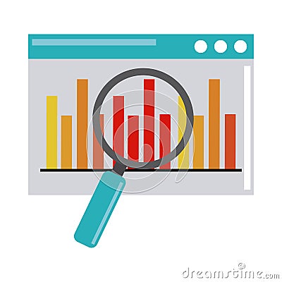 Data analysis, website diagram finance magnifier optimization flat icon Vector Illustration