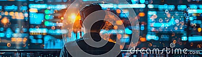 Data analyst engineer monitoring screen system software technology control center Stock Photo