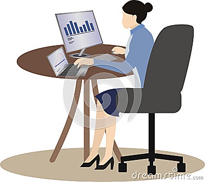 data Analyst Working With Spreadsheet Business Data On Computer and laptop vector illustration Vector Illustration