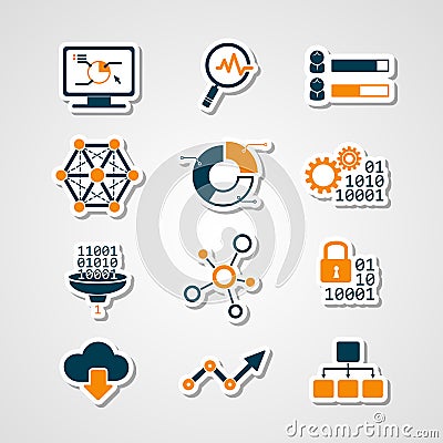 Data analytic icons paper cut set Vector Illustration