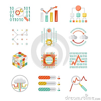 Data analytic silhouette icons Vector Illustration