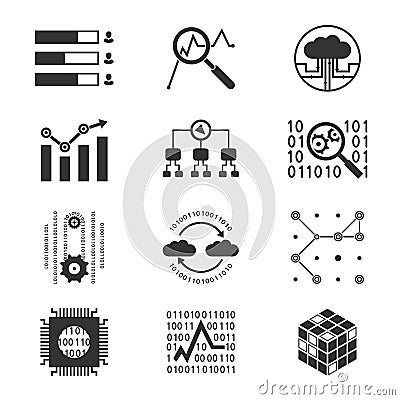 Data analytic silhouette icons Vector Illustration