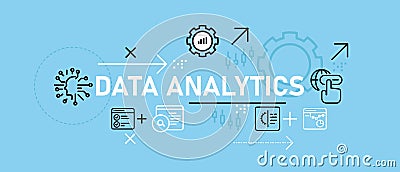 Data Analytics concept highlighting data analysis information research database monitoring and analytical strategy for Vector Illustration