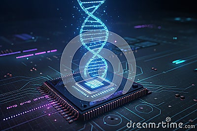 Data Analytics Illustration & Big Data: Cyberpunk Circuit Board, AI Security, and Futuristic Tech Stock Photo