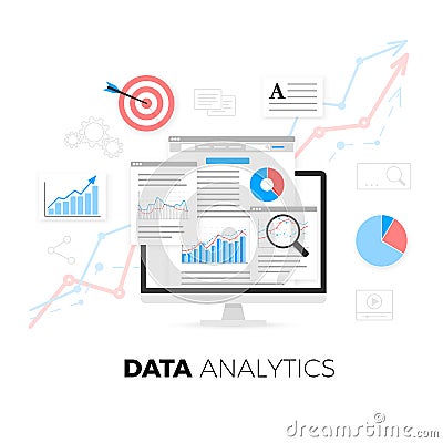 Data analytics information and web development website statistic. Vector illustration Vector Illustration