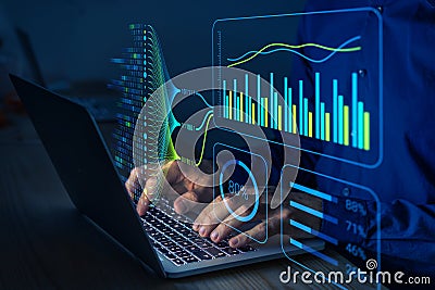 Data analytics and insights powered by big data and artificial intelligence technologies. Data scientist working with complex Stock Photo