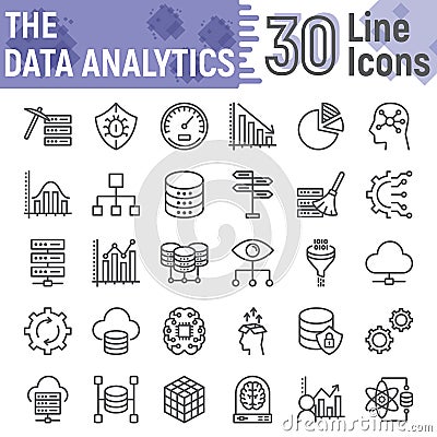 Data analytics line icon set, database symbols Vector Illustration