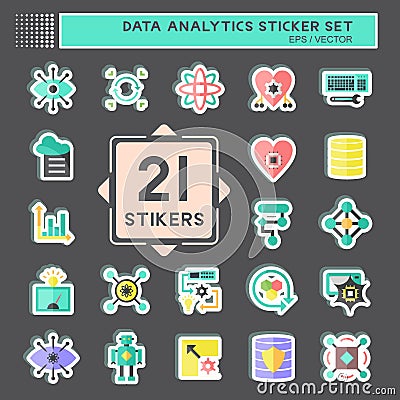 Data Analytics Sticker Set. suitable for data analytics symbol. simple design editable. design template vector. simple symbol Cartoon Illustration