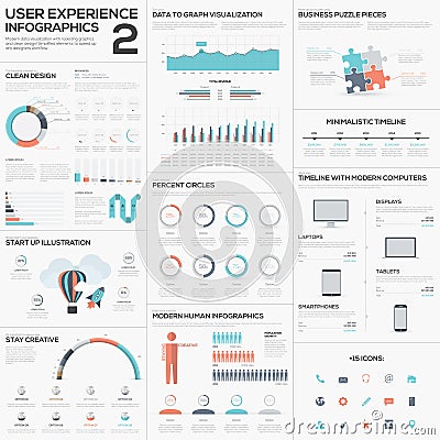 Data analytics vector infographics with clean trendy flat design Vector Illustration