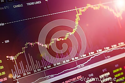 Data analyzing in exchange stock market: the candle chars on dis Stock Photo