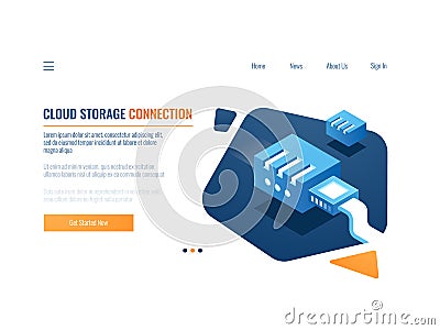 Data backup, cloud storage of clone data system, file warehouse service, plugin at network server room and datacenter Vector Illustration