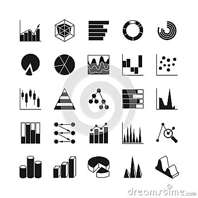 Data bar graphic and statistics charts vector icons. Growth line business diagram simple web symbols Vector Illustration