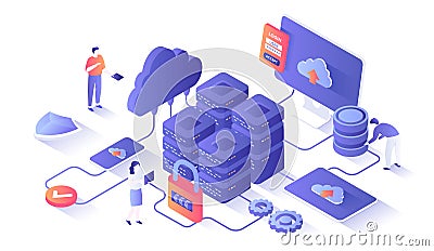 Data Center Cloud Services Information processing, hosting, provider, storage, networking, management and distribution Vector Illustration
