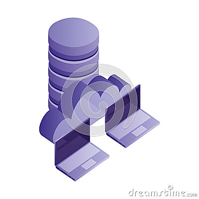 Data center disks with laptops computers and cloud computing Vector Illustration