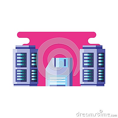 data center with floppies disk Cartoon Illustration