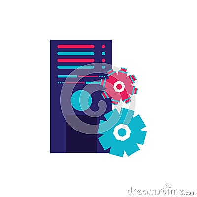 Data center with gears pinion Vector Illustration