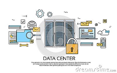 Data Center Hosting Server Computer Device Information Vector Illustration