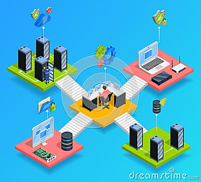 Data Center Isometric Composition Vector Illustration