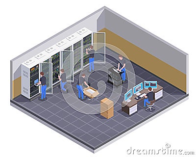 Data Center Isometric View Vector Illustration