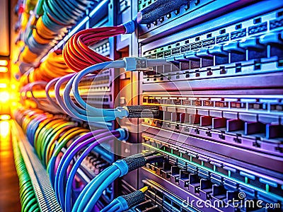 Data Center Network Infrastructure Visualizing Server Connectivity Ethernet Cables and Network Switches for Optimal Stock Photo