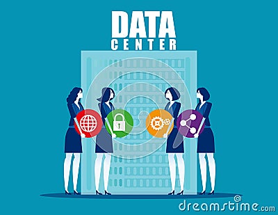 Data center security team. Concept security vector, Application, Data, Teamwork Vector Illustration