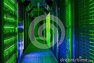 Data center, server room. internet and network telecommunication technology. Stock Photo