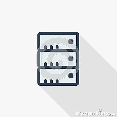 Data center, server thin line flat color icon. Linear vector symbol. Colorful long shadow design. Vector Illustration