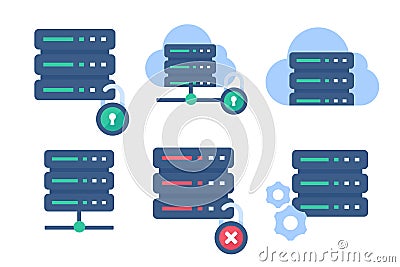 Data center servers. Connecting to big data on the cloud. large amount of data storage Vector Illustration