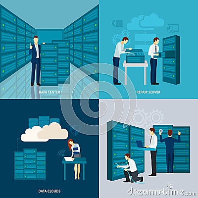 Data Center Set Vector Illustration