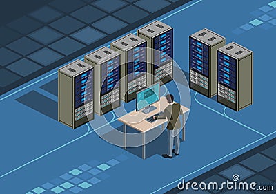 Data center and system administrator Vector Illustration