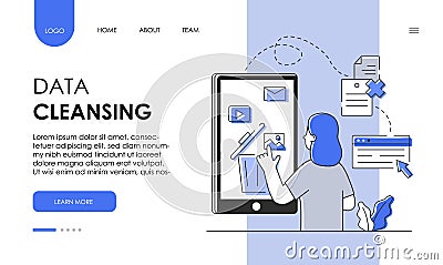 Data cleansing, cleaning concept web page template Vector Illustration