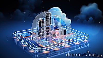 Data cloud structure concept with digital technology cloud sign for online backup and network compute power service. Stock Photo