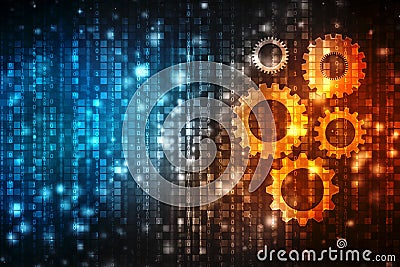 Gears on digital background, Digital Abstract Technology Background, Mechanical and engineering background Stock Photo