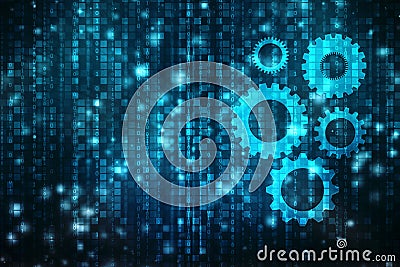 Gears on digital background, Digital Abstract Technology Background, Mechanical and engineering background Stock Photo