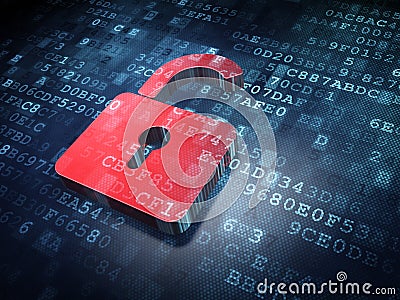 Data concept: Red Opened Padlock on digital Stock Photo