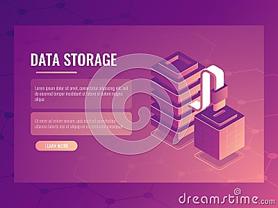 Data connection and transmission isometric concept, server room, database access, data bus 3d Vector Illustration