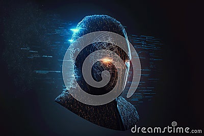 Data cyber protector shield warrior concept. Guard robot protection against fraud. Avatar crime defender. Generative Ai Stock Photo