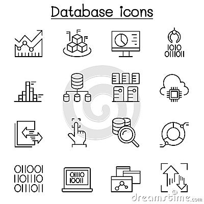 Data, Database, data mining, diagram, chart and graph icon set in thin line style Cartoon Illustration