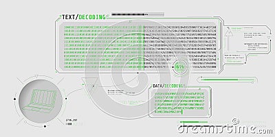 Data decryption screen with text decoding window. Vector Illustration