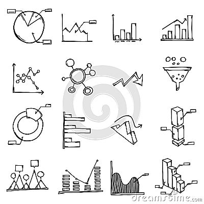 Data Doodle vector icon set. Drawing sketch illustration hand drawn line eps10 Vector Illustration