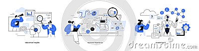 Data Analysis, Enhancing Customer Experience, and AI Automation Vector Illustrations Vector Illustration