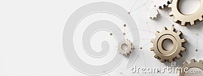 Data Dynamics: Mechanical gears and gear systems visualized through interconnected lines, dots, big data graphics with Stock Photo