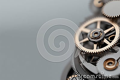Data Dynamics: Mechanical gears and gear systems visualized through interconnected lines, dots, big data graphics with Stock Photo