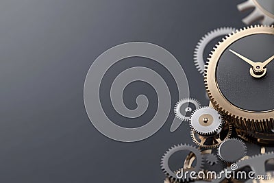 Data Dynamics: Mechanical gears and gear systems visualized through interconnected lines, dots, big data graphics with Stock Photo