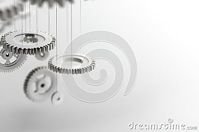 Data Dynamics: Mechanical gears and gear systems visualized through interconnected lines, dots, big data graphics with Stock Photo