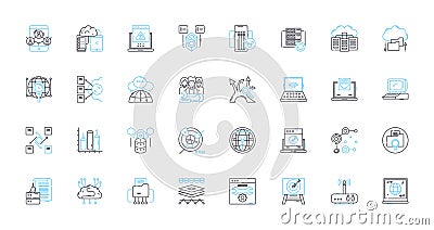 Data encryption linear icons set. Security, Cryptography, Confidentiality, Protection, Privacy, Decryption, Cipher line Vector Illustration