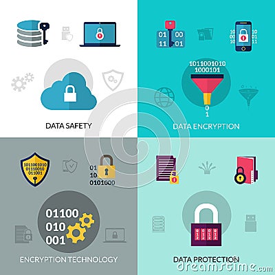 Data Encryption Set Vector Illustration